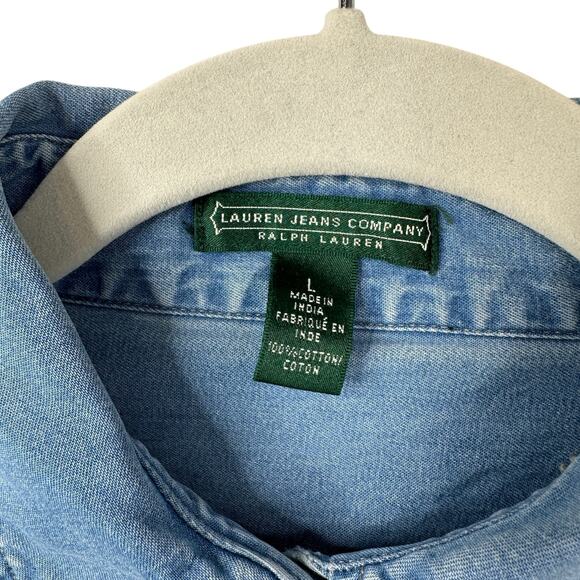 Vtg Ralph Lauren Jeans Co Denim Shirt Top Womens Large Distressed Button Up LS - Picture 4 of 11